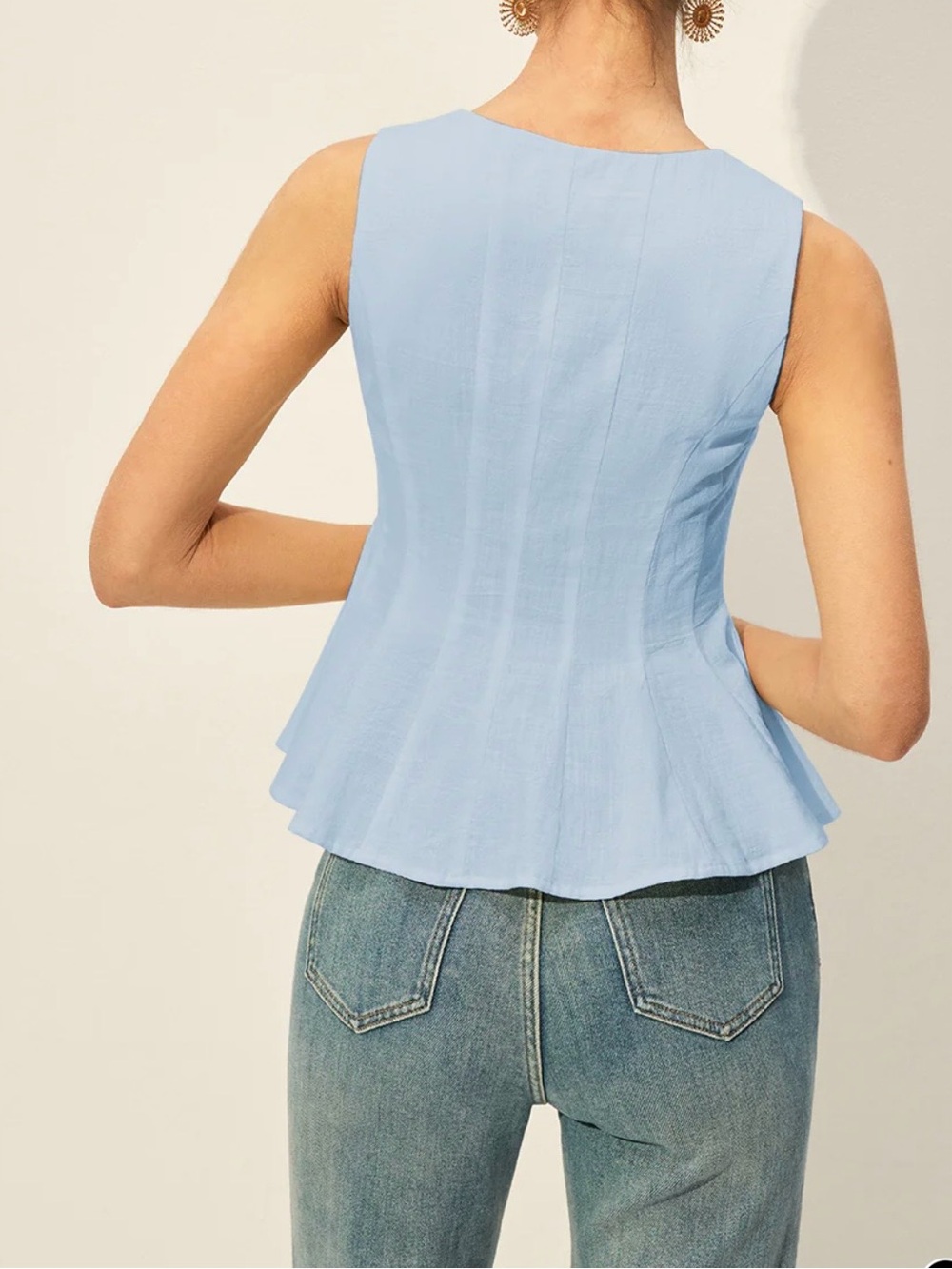 Commense Button Down Peplum Top - Picture 2 of 10